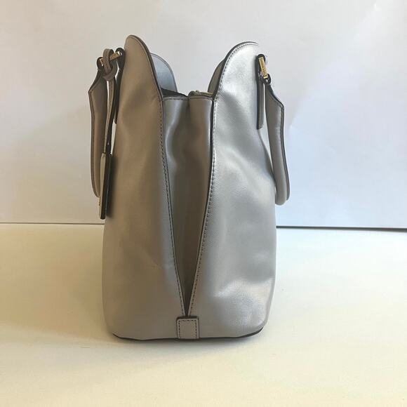 TORY BURCH, Leather Robinson Open Dome Satchel, Heather Grey Tote - Picture 6 of 11
